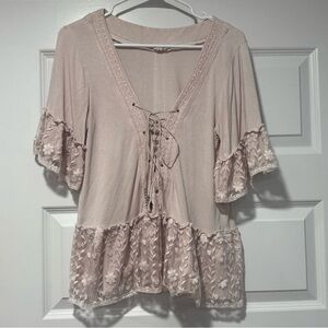 POL Blush Lace-Trimmed Blouse